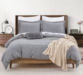 DAUAOTO Queen Bedding Duvet Cover Set, Soft Washed Cotton Chambray Grey, Zipper Closure Queen Size Duvet Covers, Light Gray