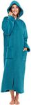 Alexander Del Rossa Fleece Zip Up Robes for Women with Zippered Front, Hooded Zipper Robes for Women, Womens Long Robe Turquoise Medium (A0476ODPMD)