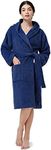 SIORO Fluffy Robes for Women Hooded Terry Cloth Bathrobe Knee Length Towel Cotton Nightwear Swimming Pool Bathroom Hotel Nightgown with Pockets,Navy,Medium