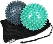 Navaris Spiky Massage Balls - Set of 2 - Hedgehog Balls for Self Massage - 1x Medium-Hard & 1x Harder Ball - Pair of Bumpy Massager Balls - Ø 8cm