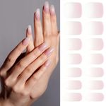 DANNI & TONI Semi Cured Gel Nail Strips Nail Stickers Pink Ombre White (Pink Shine) with Fine Glitter Wraps UV Nails 28