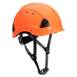 Portwest PS63 Mens Vented Safety Helmet Hard Hat Height Endurance Lightweight ABS Shell 6 Point Harness Y Chin Strap Adjustable Sweatband Construction Scaffolding Industrial Work, Orange, One Size