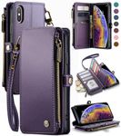 Defencase iPhone Xs Max Case, RFID Blocking iPhone Xs Max Wallet Case for Women and Men with 9 Credit Card Holder Zipper Wrist Strap PU Leather Protective Phone Case Wallet for iPhone Xs Max, Purple