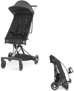 Evolur Roamer Ultra Light Umbrella Stroller in Gold Black, Quick One-Hand Easy Fold Travel Stroller, Five Point Safety Harness, Adjustable & Removable Canopy, Lightweight Aluminum Frame Baby Stroller