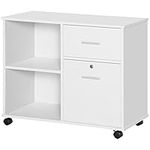 Vinsetto Filing Cabinet, Mobile Printer Stand with Wheels, Open Shelves and Lockable Drawer for A4 Size Documents, White