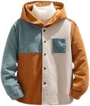 SHENHE Boy's Corduroy Jacket Casual Long Sleeve Button Down Color Block Hooded Shirt Multicolor 8Y