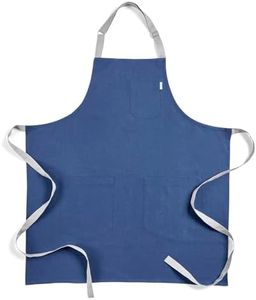 Solino Home Linen Bib Apron for Men & Women - Indigo Blue/Soft Grey Kitchen Apron with Front Pockets - Handcrafted from European Flax