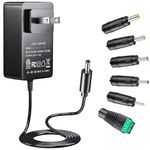 Punasi 24V Power Supply, AC 110-240V to DC 24V 1.5A 1A 0.5A Adapter with 6 DC Tips for 24Volt Diffuser Humidifier LED Strip Light LED Floor Lamp Massage Gun and More 24Vdc Devices, 1500mA max.