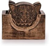 Nirvana Class Wooden Crafted Coaster Set of 6 with Coasters Holder for Drink Bar Coaster Tea Coffee Mug Tabletop Barware Drink Handmade Dining Home Decor (Owl Shape)