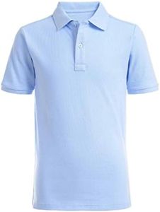 NAUTICA Boys' Big School Uniform Short Sleeve Polo Shirt, Button Closure, Comfortable & Soft Pique Fabric, Light Blue, 14-16