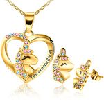 Unicorn Crystal Necklace Hypoallergenic Earrings Girls Toy Jewelry licorne Heart Pendant Earring Necklaces Girl Birthday Party Gifts for Daughter Granddaughter Gold