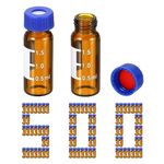 PATIKIL 2ml Autosampler Vial, 500 Pack Pre-Slit HPLC/GC Vials 9-425 Lab Amber Vials Sample Vial Screw Cap Writing Patch PTFE & Silicone Septa for LC Stamper