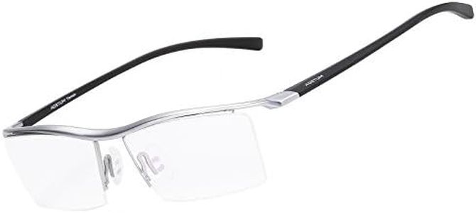 Agstum Mens Pure Titanium Semi-rimless Business Optical Glasses Frame Clear Lens (Silver, 57)