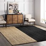 SEALION 6x9 feet Handwoven chindi Jute Design Rug, Natural golden Fiber, Braided Reversible Carpet for Bedroom Living Room Dining Room (6x9 feet, black & beige)