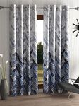 Home Sizzler 2 Pieces Geometrical Panel Eyelet Polyester Long Door Curtains - 8 Feet, Grey