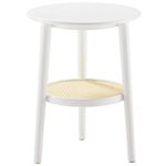 Apicizon 2 Tier Round Side Table, White Rattan Nightstand Bedside Table with Storage, Boho End Table for Living Room, Bedroom, Small Spaces, Easy Assembly, 15 x 19.3 Inches