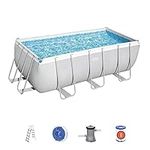 Bestway BW56456GB-21 Power Steel Above Ground Pool, with Pump and Ladder, Grey, 13.6 Ft