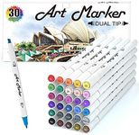 Lelix 30 Colors Art Markers, Dual Tip Permanent Marker Pens Highlighters Perfect for Kids Adults Artist Drawing Sketching Card Making & Coloring Books