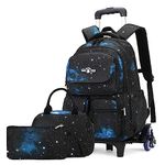 VIDOSCLA Galaxy Kids School Rolling Backpack for Boys Primary Students Wheeled Bag Elementary Bookbags for Girls