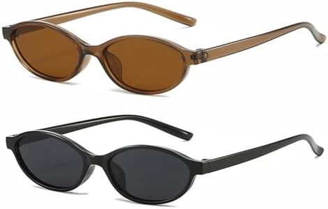 FSMILING Lunettes De Soleil Femme Vintage Lunette De Soleil Rétro Ovale Œil De Chat Pour Femmes Petites Tendance Années 90 Mode,2 Noir/Brun