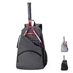 QEES Tennis Racket Bag, Tennis Backpack, Large Capacity Tennis & Racquet Sports Duffle Bag, 36L Racket Holder Equipment Bag for Tennis, Racquetball, Squash (Dark grey)