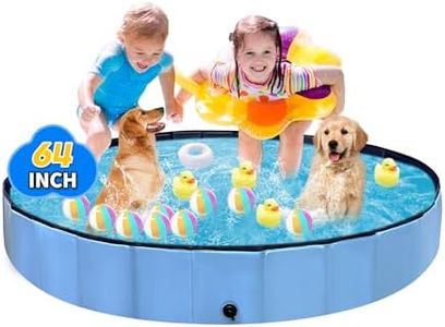 Thecvia Foldable Dog Pool with RGB Lights, Kiddie Pool for Toddlers 1-3, 64" Blue Pet Bathing Tub, Swimming Pool for Kids, Collapsible Kids Pool for Backyard, 1 2 3 4 5 6 7 8 12+ Years Old Toddler Toy