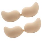 Women Self Adhesive Strapless Bra Reusable Padded Invisible Sticky Push Up Bra for Backless Dress (Beige x 2pairs, D)