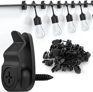 Outdoor String Lights Clips, Weatherproof Cable Hanger Hooks for Hanging Fairy Lights, Holiday Decor - Black, 50 Pack