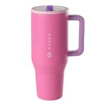 HydroJug Traveler - 40 oz Water Bottle with Handle & Flip Straw - Fits in Cup Holder, Leak Resistant Tumbler-Reusable Insulated Stainless Steel & Rubber Base - Gifts for Women & Men, Pink Sugar