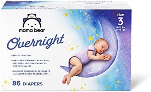 Amazon Brand - Mama Bear Disposable Overnight Baby Diapers, Hypoallergenic, Night Time Protection, Size 3 (86 count), White