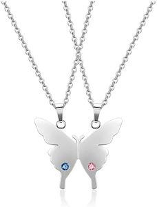 PiercingJak Best Friends Necklace for 2 Stainless Steel Butterfly Matching Friendship Jewellery for Girls Women Mutual Attraction BFF Couple Necklaces Graduation Birthday Gifts, Medium, Stainless Steel, Rhinestone