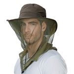 Comhats Anti Mosquito Net Fly Fishing Hat Summer Sun UV Exploring Men Nylon Bucket Hiking Boating Gardening Veil Hats ArmyGreen