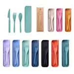 Tneene 10 Sets Wheat Straw Cutlery,Portable Travel Utensils Spoon Fork Knife Tableware Set, Reusable Flatware Set with Case for Lunch Boxes Workplace Camping School Picnic or Daily Use