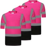 ProtectX 3-Pack High Visibility Short Sleeve Reflective Safety T-Shirt, Men's Heavy Duty Breathable Hi Vis Shirts, Class 2 Type R, Pink - XX Large