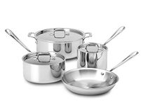 All Clad 40007 Stainless Steel Tri-Ply Bonded Diswasher Safe Cookware Set, 7-Piece, Silver