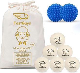 FastGuys® Pack 6 + 2 Bolas Secadora De Ropa y Bolas Lavadora Antiarrugas Colada Suave Y Ahorro Energético Pelotas De Secado Lana Extragrandes XXL Naturales y Reutilizables Dryer Balls