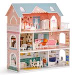ROBUD Wooden Dollhouse for Kids Girls, Toy Gift for 2 3 4 5 6 Years Old, with Furniture Blue