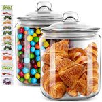 Almcmy 1 Gallon Glass Jars Pack of 2, Glass Cookie Jars with Airtight Lids, Extra 15 Food Storage Bags, Wide Mouth Glass Canister Set for Kitchen Counter, Candy, Flour, Sugar, Coffee