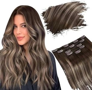 Ugeat Hair Clip in Human Hair Extensions 18 inch Clip in Remi Hair Extensions Human Hair #4 with #18 Ash Blonde Human Hair Clip in Extensions Brown 120 Grams