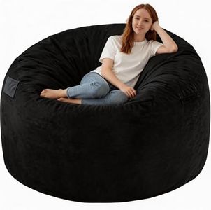 SIMFLAG 6FT Bean Bag Chair, Large Bean Bag Chairs with Memory Foam Filled, Fluffy Beanbag Sofa with Dutch Velvet Cover, Round BeanBag Chairs for Living Room, Playroom - Black