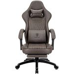 Dowinx Gaming Chair Breathable PU Leather Gamer Chair with Pocket Spring Cushion, Ergonomic Computer Chair with Massage Lumbar Support, Adjustable Swivel Task Chair with Footrest Brown