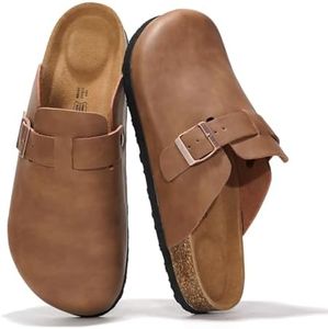 Project Cloud Mens Clogs - Full Grain Genuine Leather Memory Foam Clogs for Men Arch Support Cork Footbed - Non Slip Platform Mules (Brooklyn,TAUPDIS,8)
