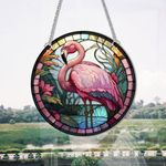 HOTIYOK Pink Flamingo Acrylic Window Hangings Nature Stained Window & Wall Decor with Chain for Indoor/Outdoor, Ideal Housewarming Gift, Home Decor for Grandma Wife Teacher Animal Lover
