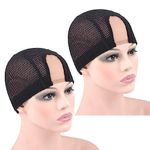 2 Pcs 1.4X3 Inch U Part Wig Cap for Making Wig Medium Brown Lace Wig Cap Dome Mesh Weaving Wig Caps (Medium, Black)