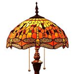 Bieye L30712 Dragonfly Tiffany Style Stained Glass Floor Lamp with 16 inches Wide Handmade Lamp Shade for Living Room Bedroom Home Decoration, 65-inches Tall, Orange