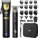 GLAKER Hair Clippers for Men, Professional Mens Hair Clippers and Trimmer Set for Barber, Cordless Grooming Kit with LED Display & 15 Guide Combs, Barber Clippers Hair Cutting Kit for Men