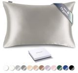 RENESSY Organic Silk Pillowcase - 100% Organic Mulberry Silk, 22 Momme, Naturally Hypoallergenic, Promotes Hair and Skin Health, 1 Piece (Standard Size 50x75 cm, Light Grey)