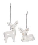 The Bridge Collection Minimal White Moose Ornaments - Set of 2 - Ceramic Moose Ornaments for Holiday Decor - Deer Christmas Ornaments