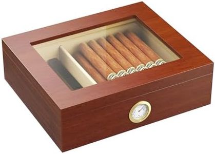 Handmade Wooden Cigar Humidor Desktop,20-30 Counts Capacity,Travel Glass Top Cigar Box Portable with Mechanical Hygrometer,Humidifiers and Divider,Suitable for Home,Office and Bar