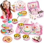 ShyLizard Tea Set for Little Girls, Kids Party Set Toys for 3 Year Old Girls, Princess Tea Set for Girls Gifts, Flower Design Toy Tea Set Toys for Girls, Gifts for 3 4 5 6 Year Old Girls, 43PCS